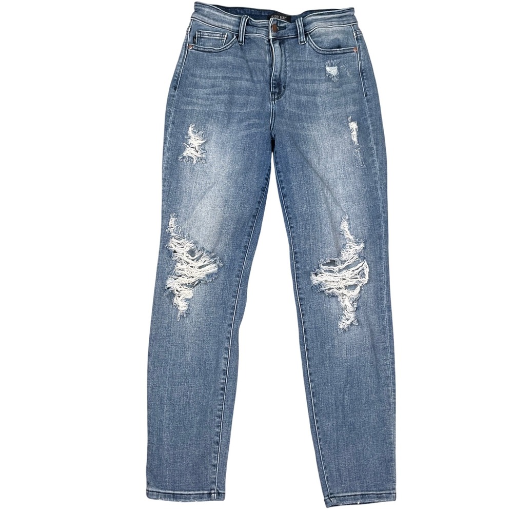 Judy Blue‎ LA Jeans Women 7/28 Blue JB82332DK Boyfriend Distressed Denim